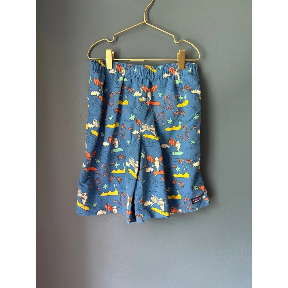 Patagonia Boys XL 14 Baggies swim trunks Shorts Blue Surfing Flying‎ Fish